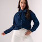 Daisy Bow Collar Denim Shirt In Dark Wash