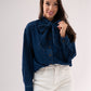 Daisy Bow Collar Denim Shirt In Dark Wash