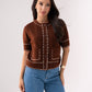 Daisy Contrast Stitch Cardigan In Chocolate
