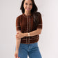 Daisy Contrast Stitch Cardigan In Chocolate