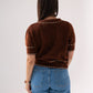 Daisy Contrast Stitch Cardigan In Chocolate