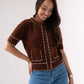 Daisy Contrast Stitch Cardigan In Chocolate