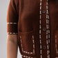 Daisy Contrast Stitch Cardigan In Chocolate