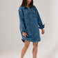 Daisy Floral Denim Shirt Dress In Mid Wash