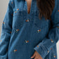 Daisy Floral Denim Shirt Dress In Mid Wash