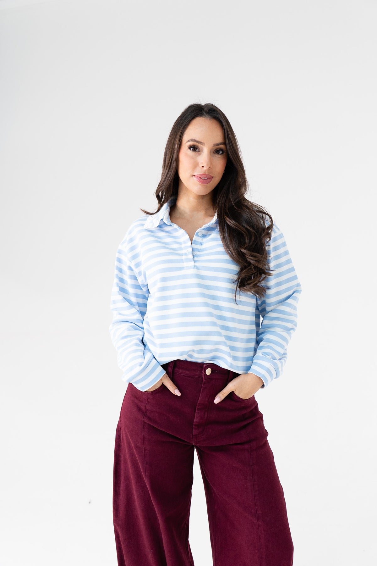 Daisy Stripe Rugby Top In Light Blue