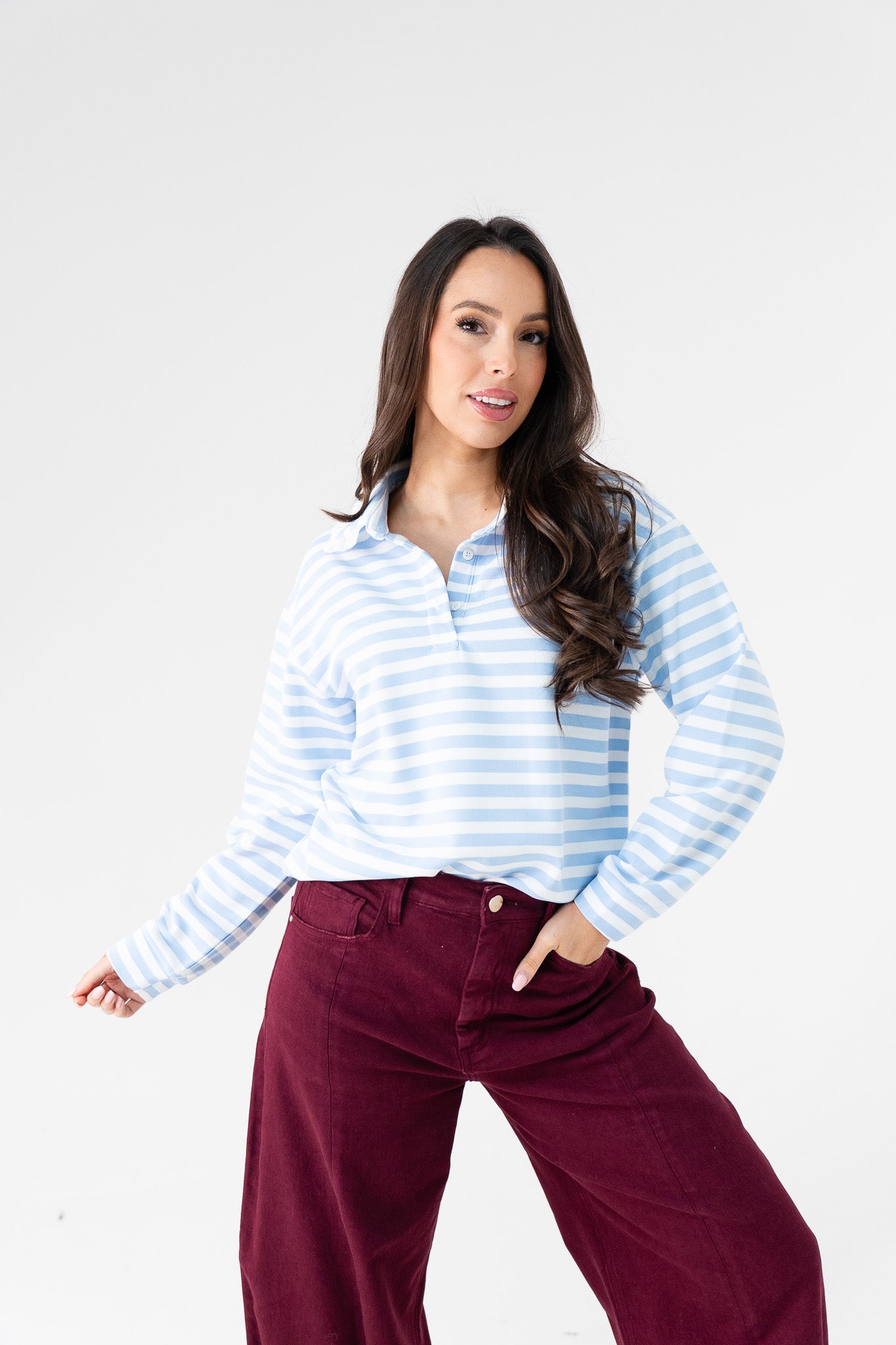 Daisy Stripe Rugby Top In Light Blue