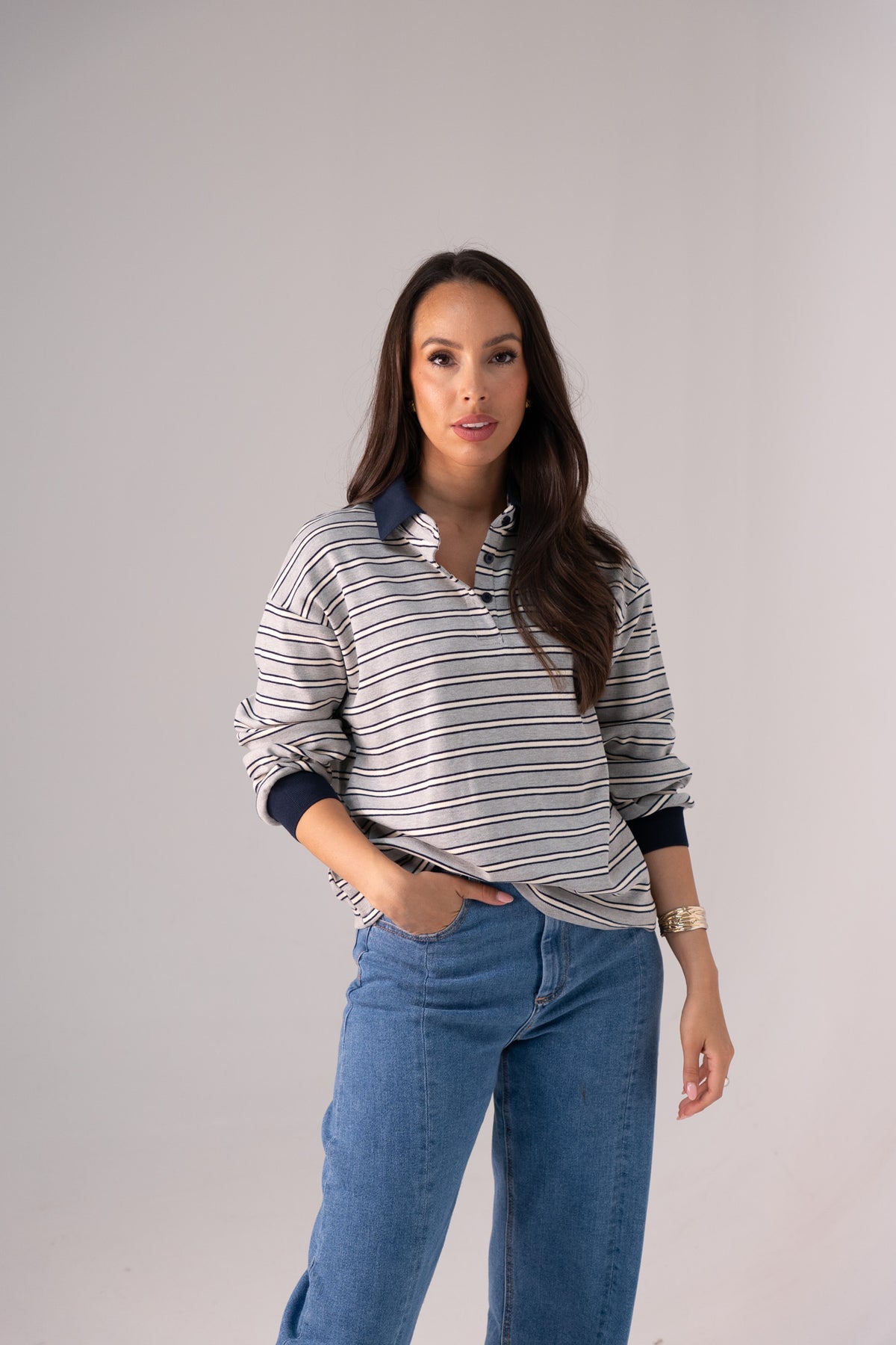 Daisy Stripe Top In Grey Mix