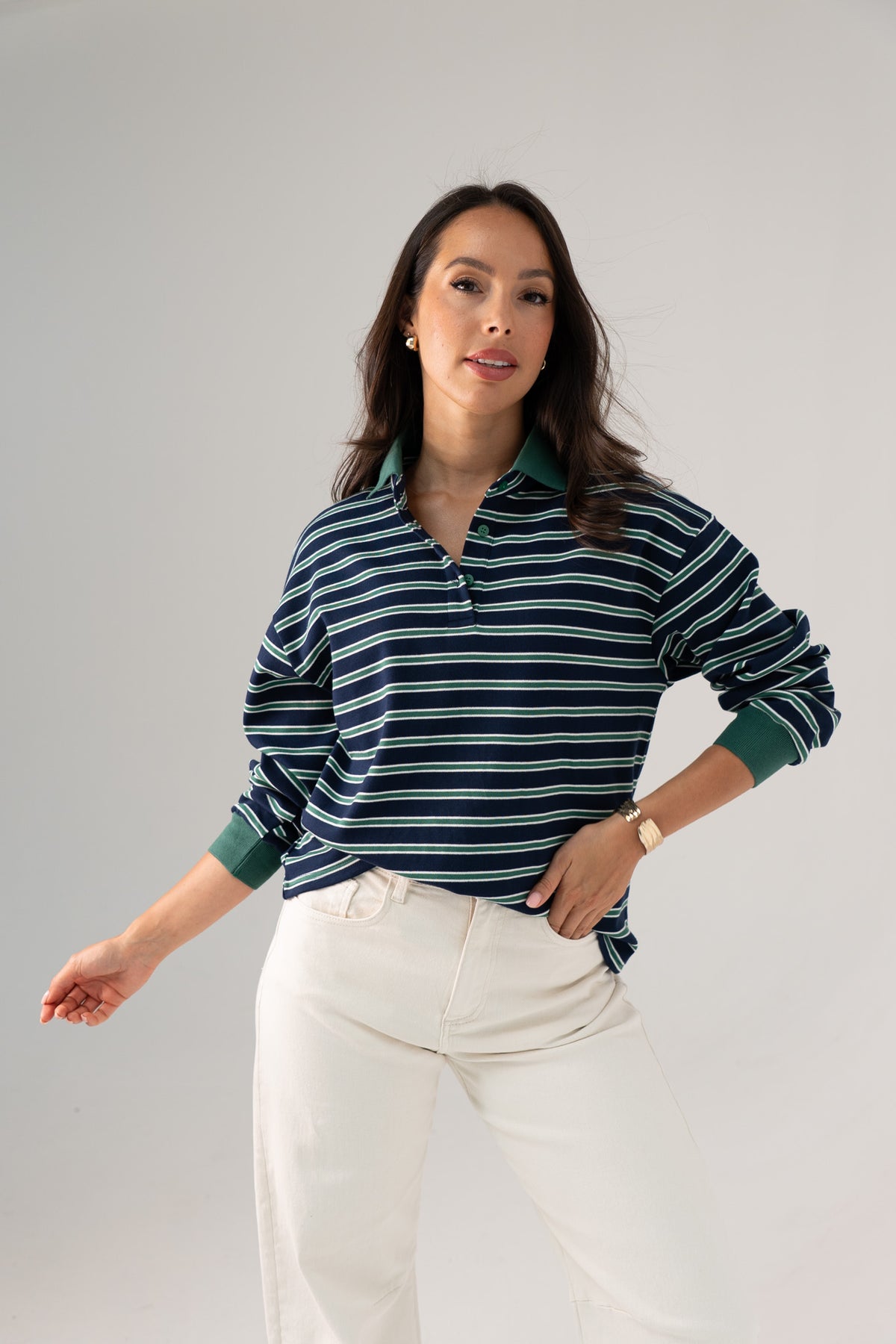 Daisy Stripe Top In Navy Mix
