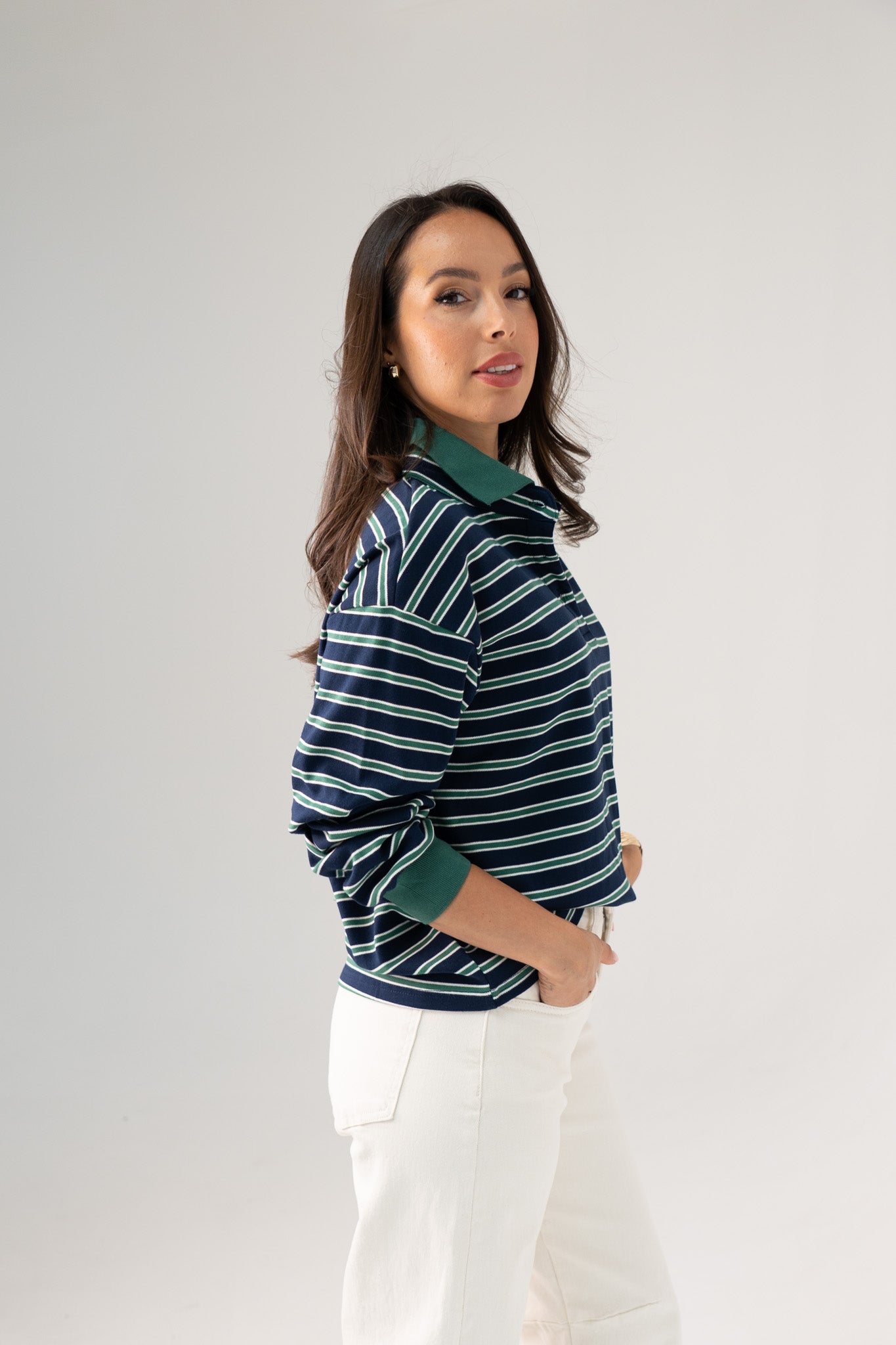 Daisy Stripe Top In Navy Mix
