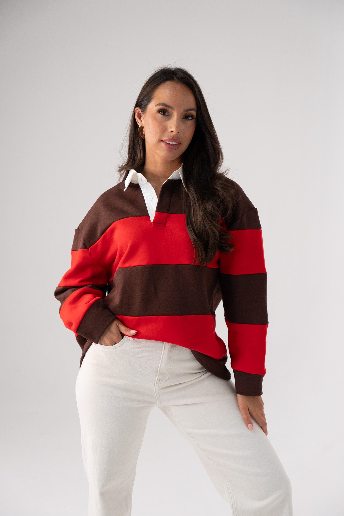 Daisy Rugby Top In Brown & Red