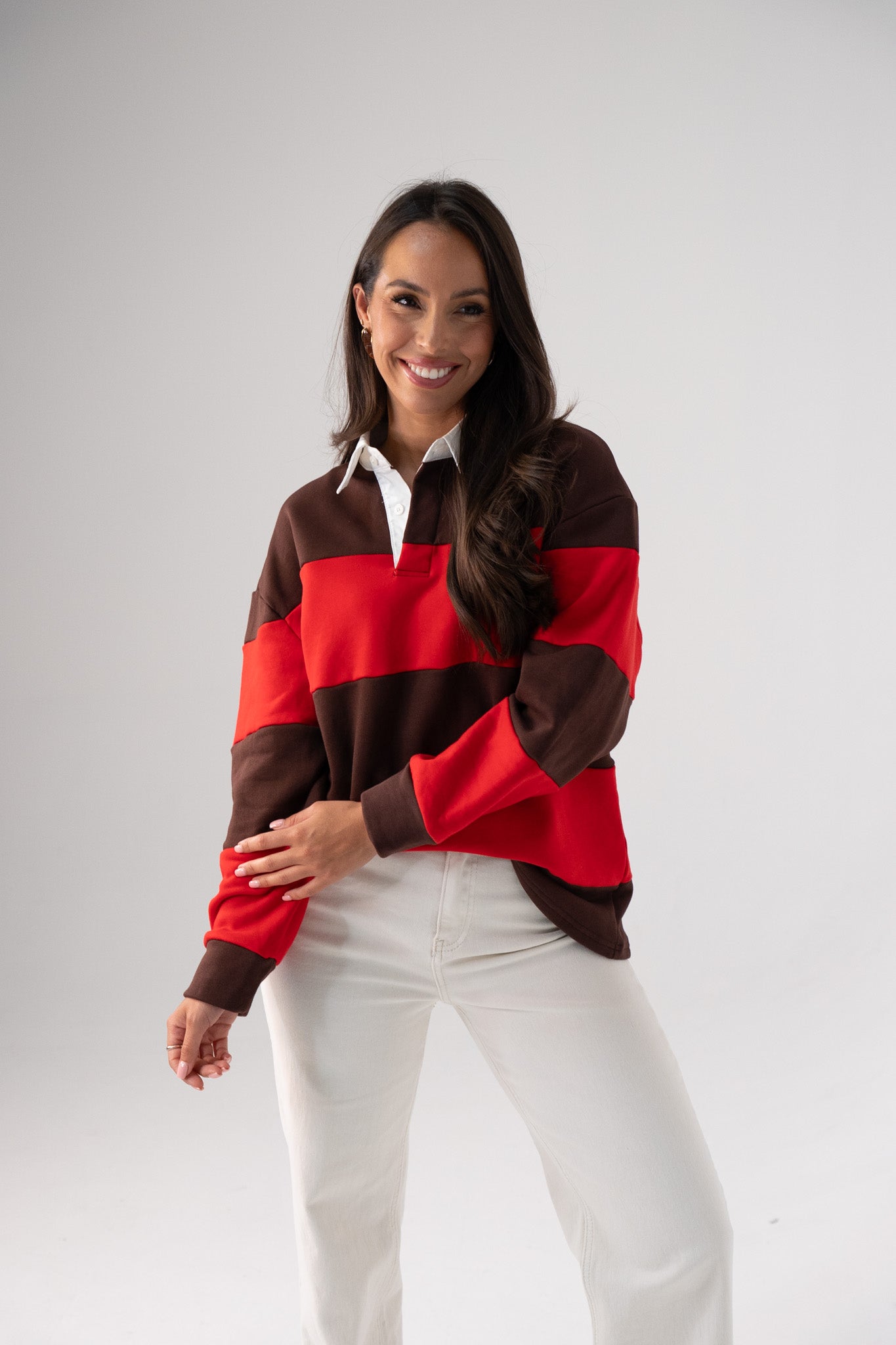 Daisy Rugby Top In Brown & Red