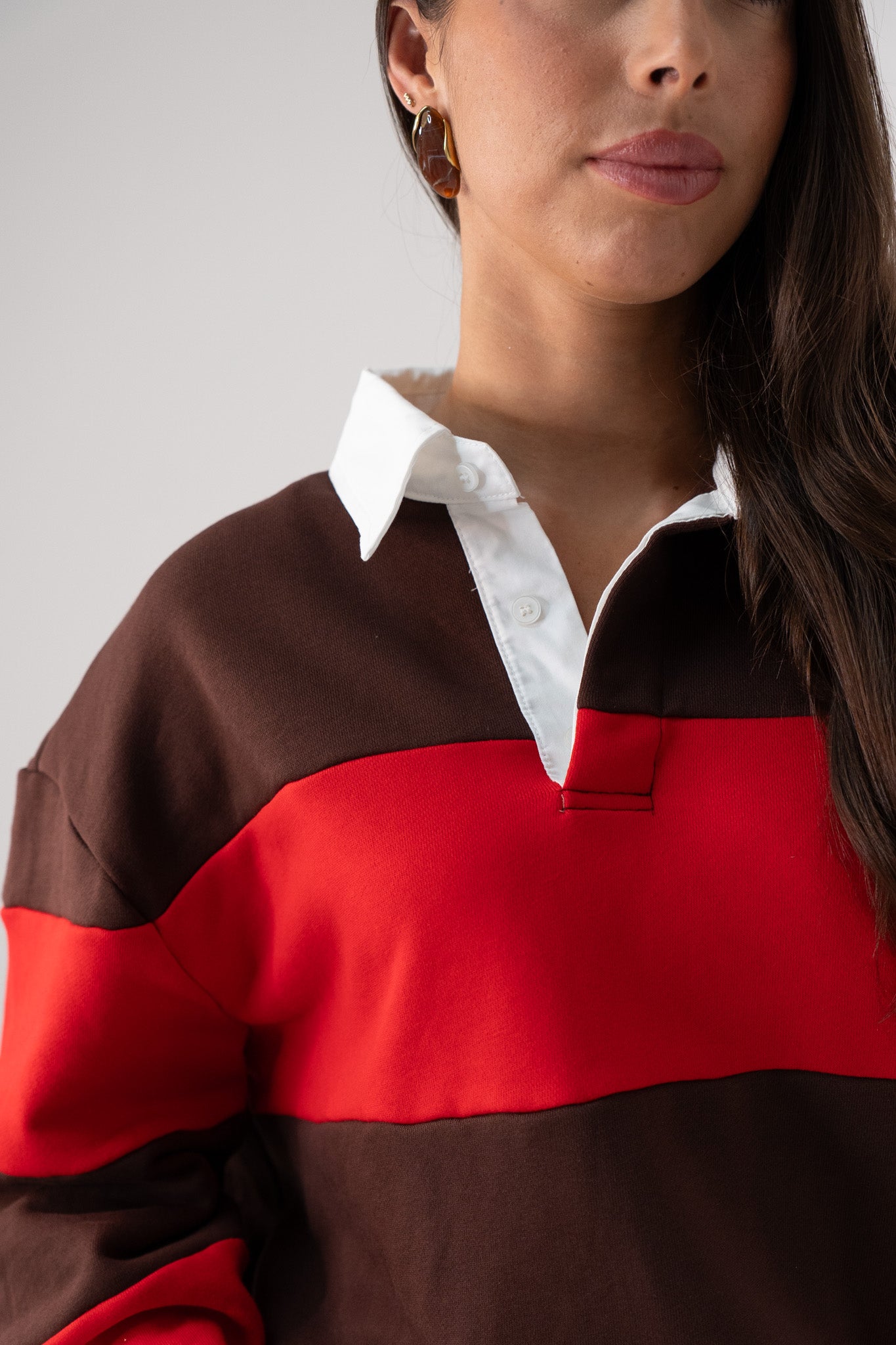 Daisy Rugby Top In Brown & Red