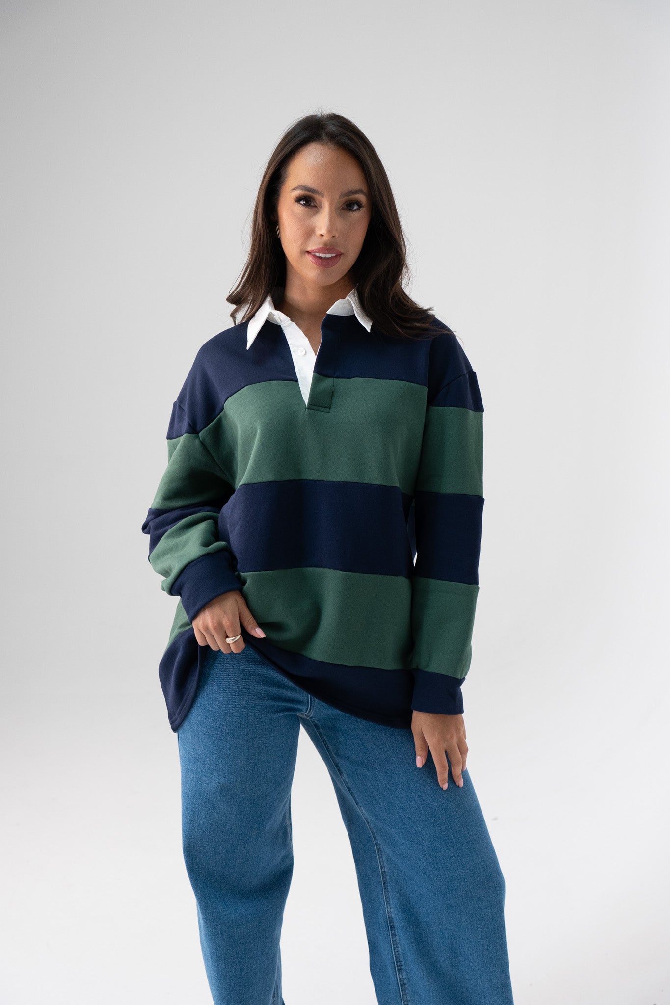 Daisy Rugby Top In Navy & Green