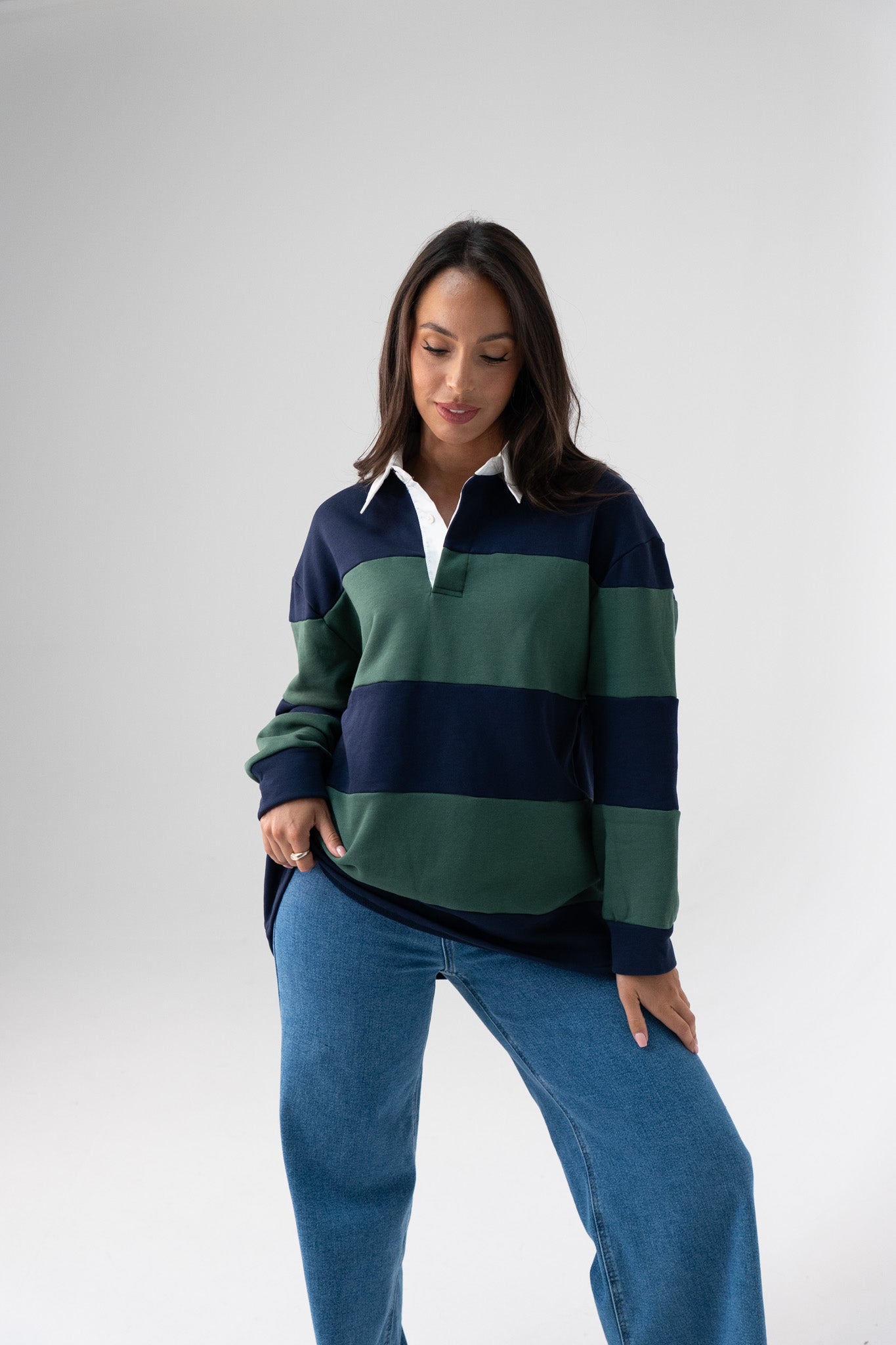 Daisy Rugby Top In Navy & Green