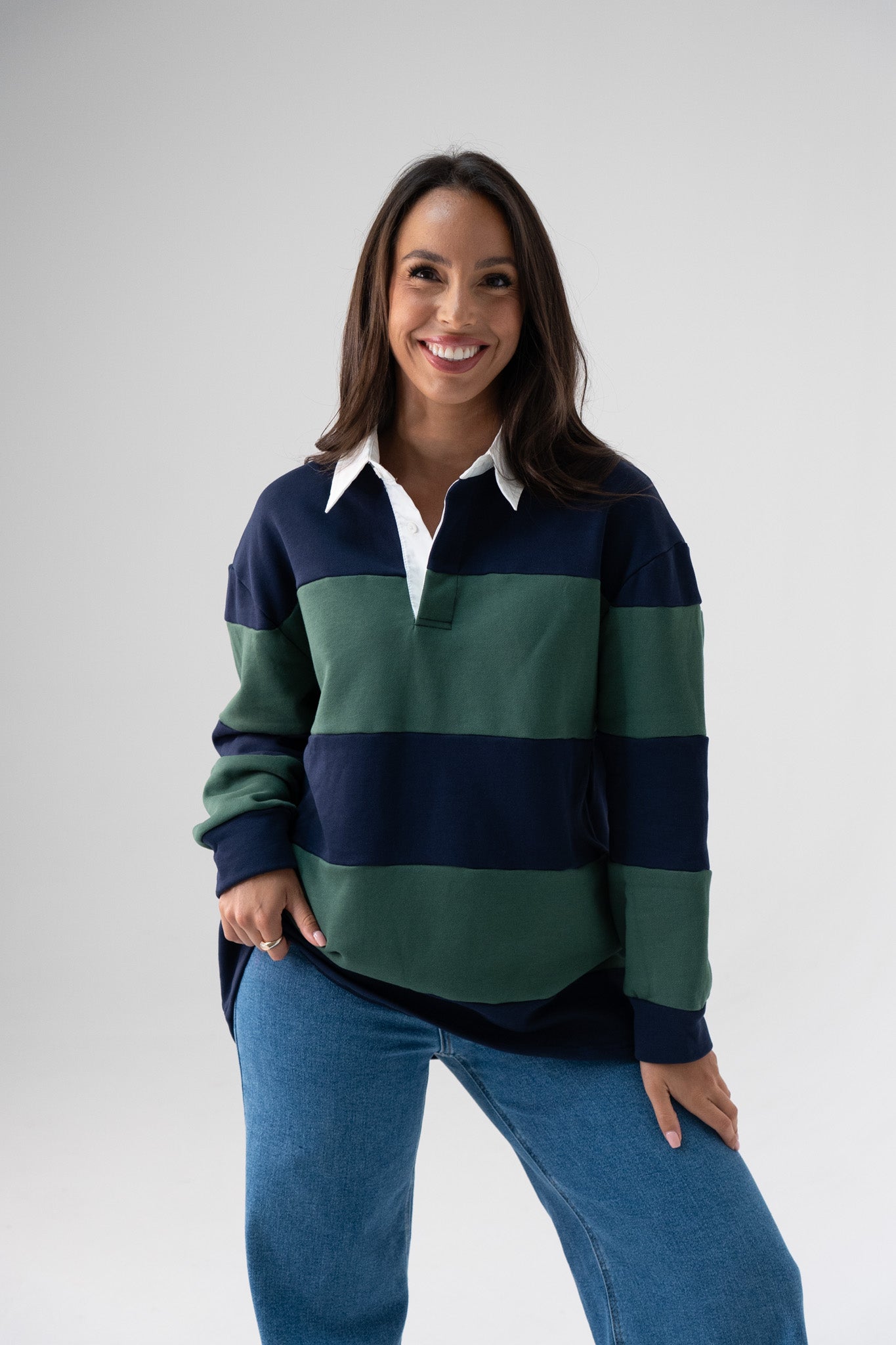 Daisy Rugby Top In Navy & Green