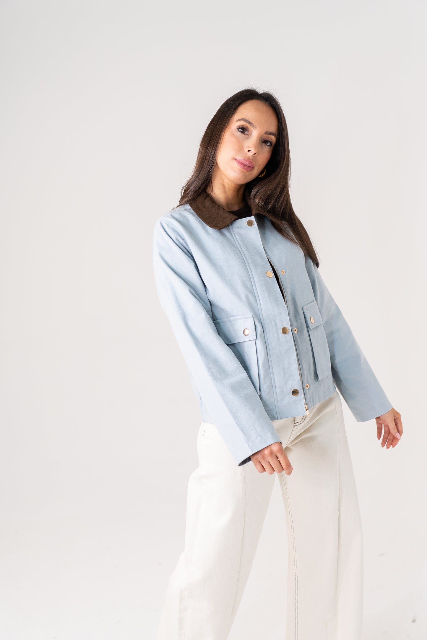 Daisy Contrast Collar Jacket In Blue