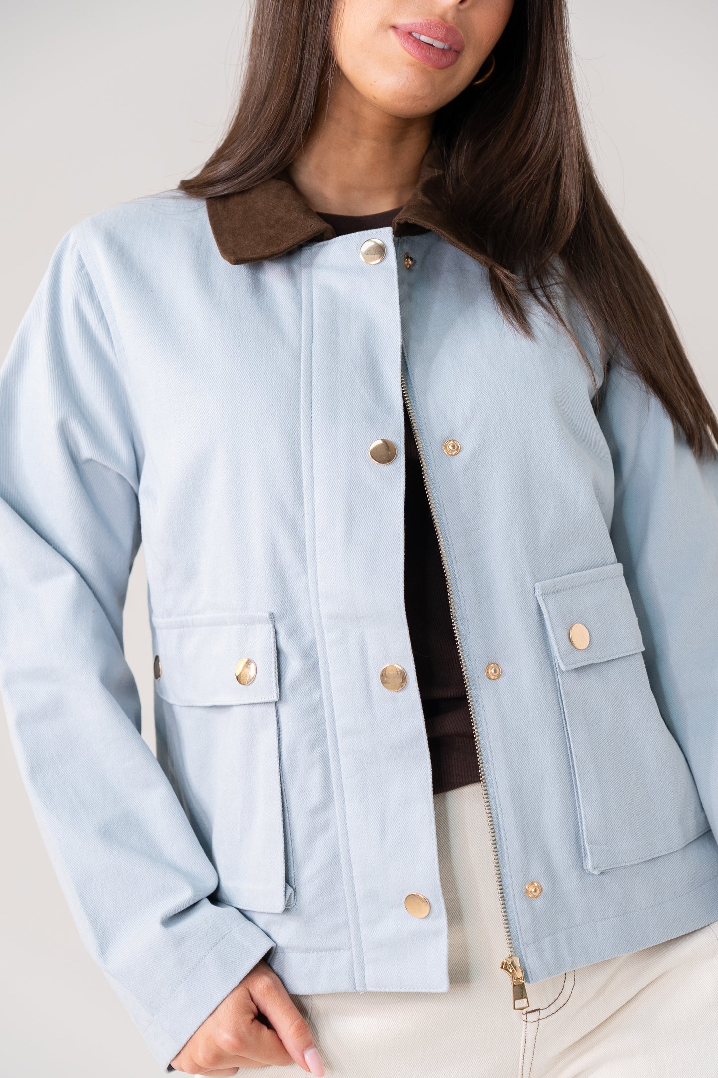 Daisy Contrast Collar Jacket In Blue