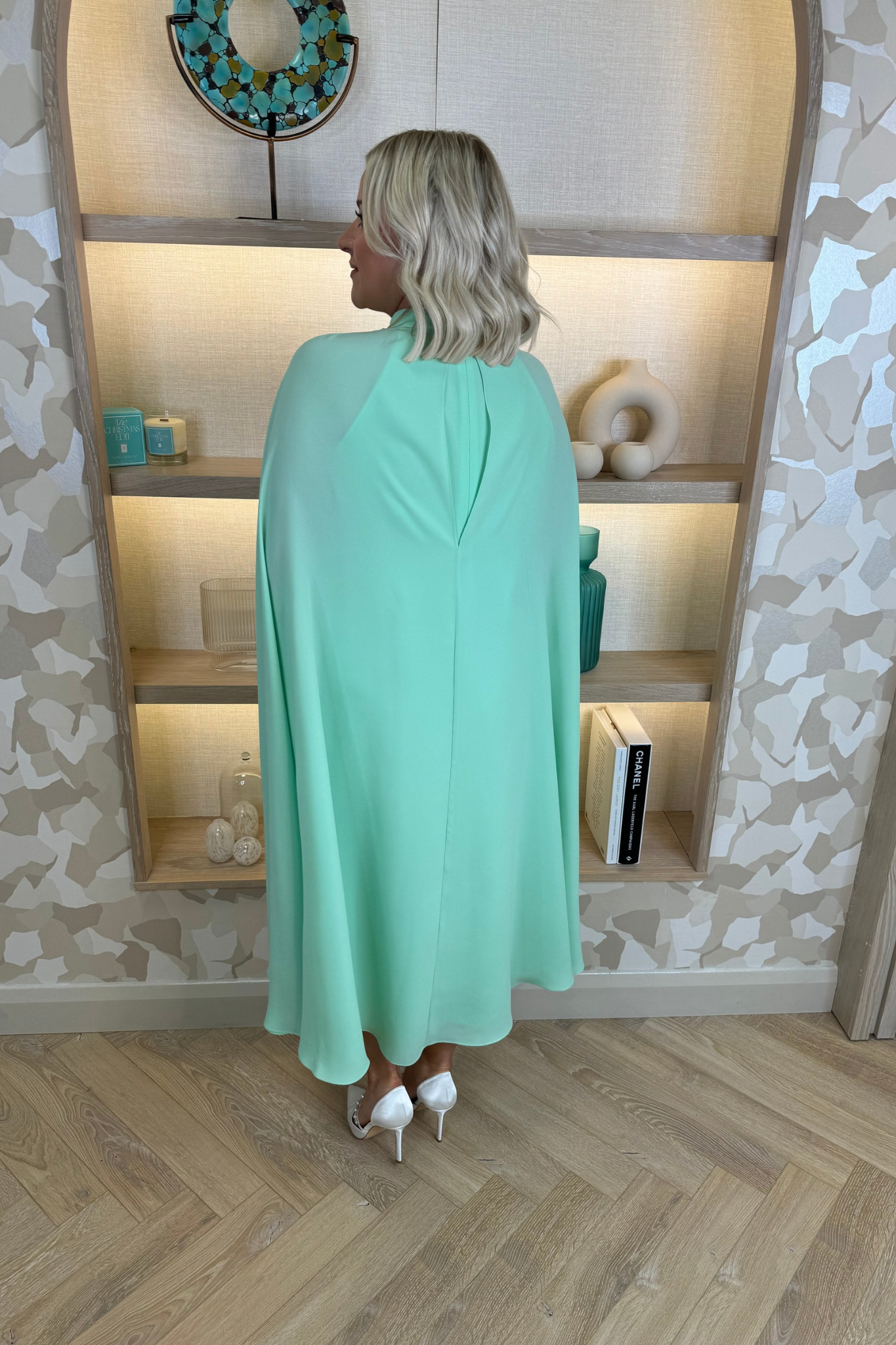 Marissa Cape Overlay Dress In Mint