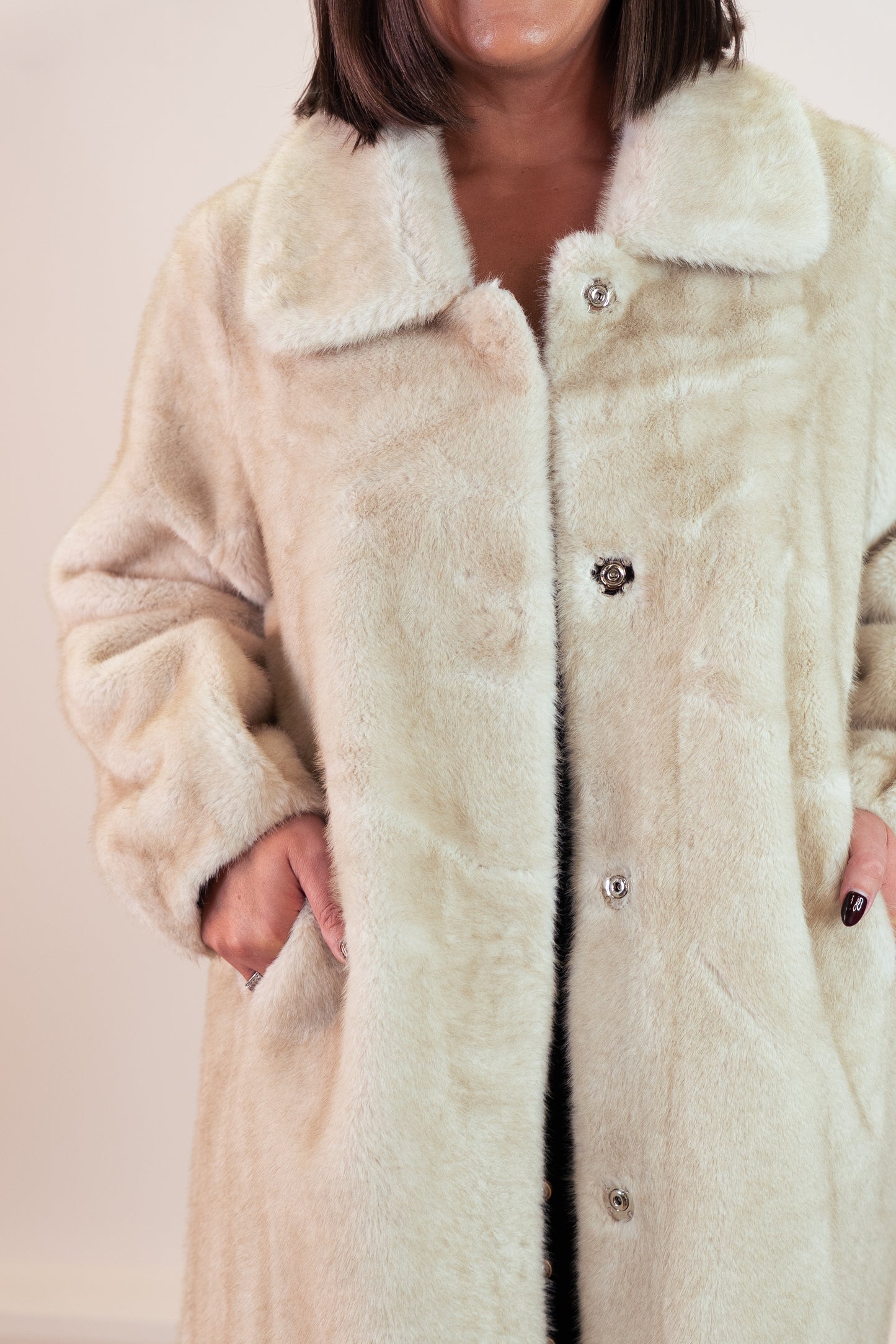 Love Laura Longline Faux Fur Coat In Beige
