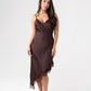 Ella Asymmetric Lace Trim Cami Dress In Brown