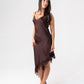 Ella Asymmetric Lace Trim Cami Dress In Brown