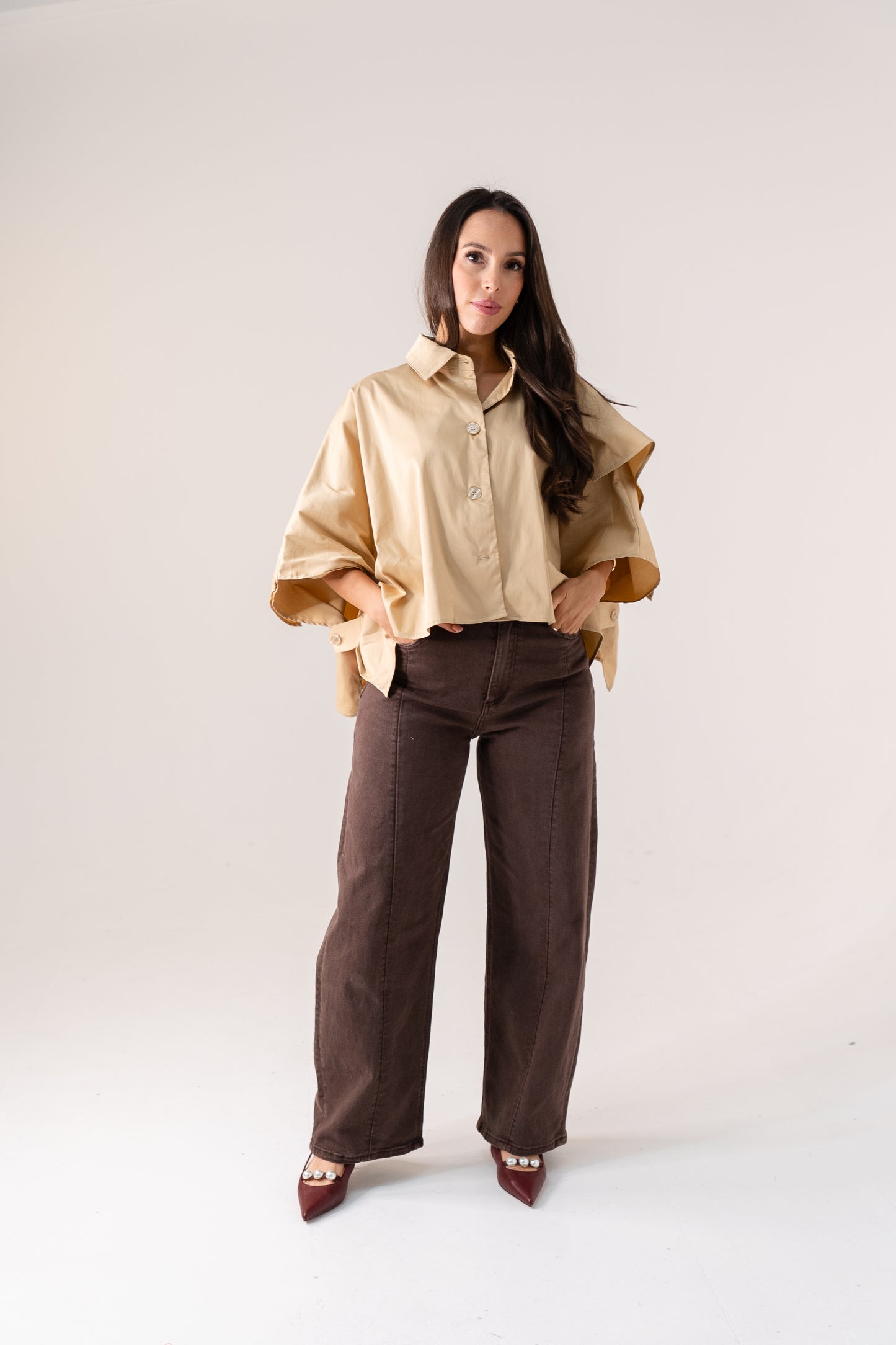 Ella Cape Style Shirt In Beige