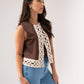 Ella Crochet Edge Waistcoat In Chocolate