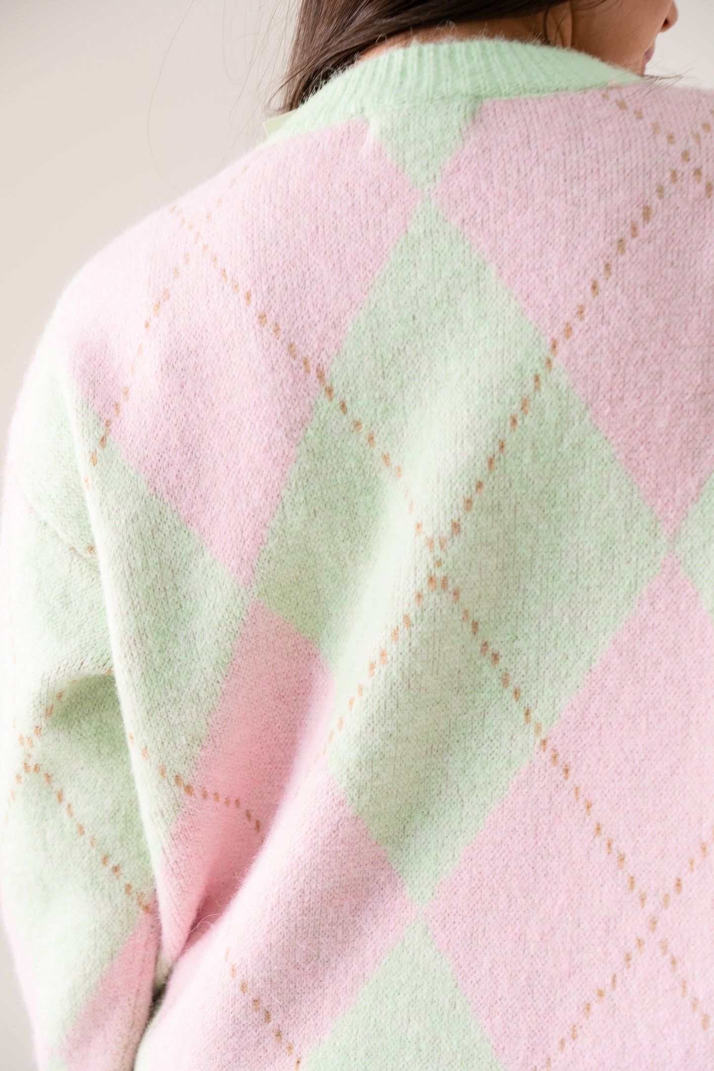 Ella Diamond Knit Jumper In Green Mix