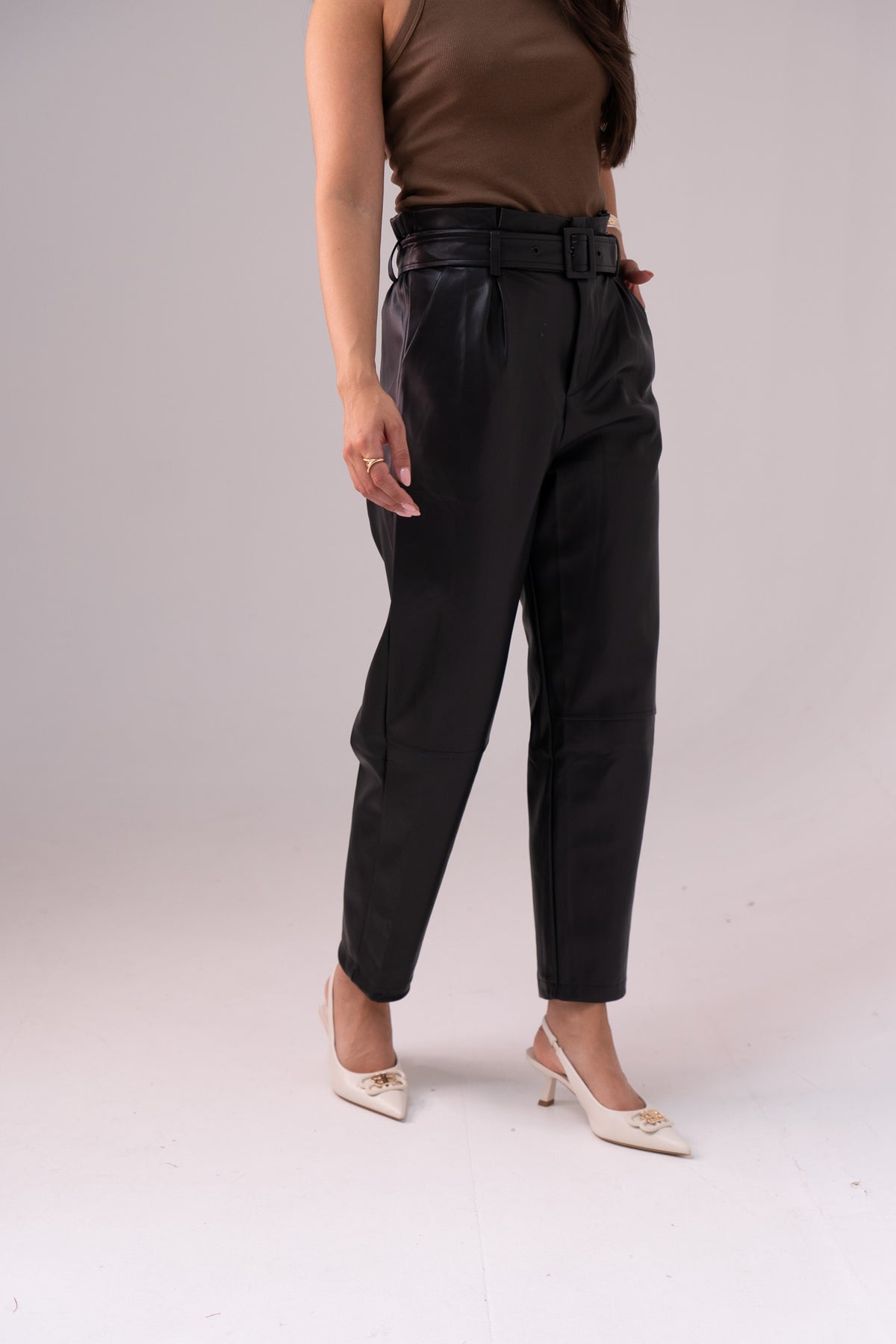 Ella Faux Leather Trousers In Black