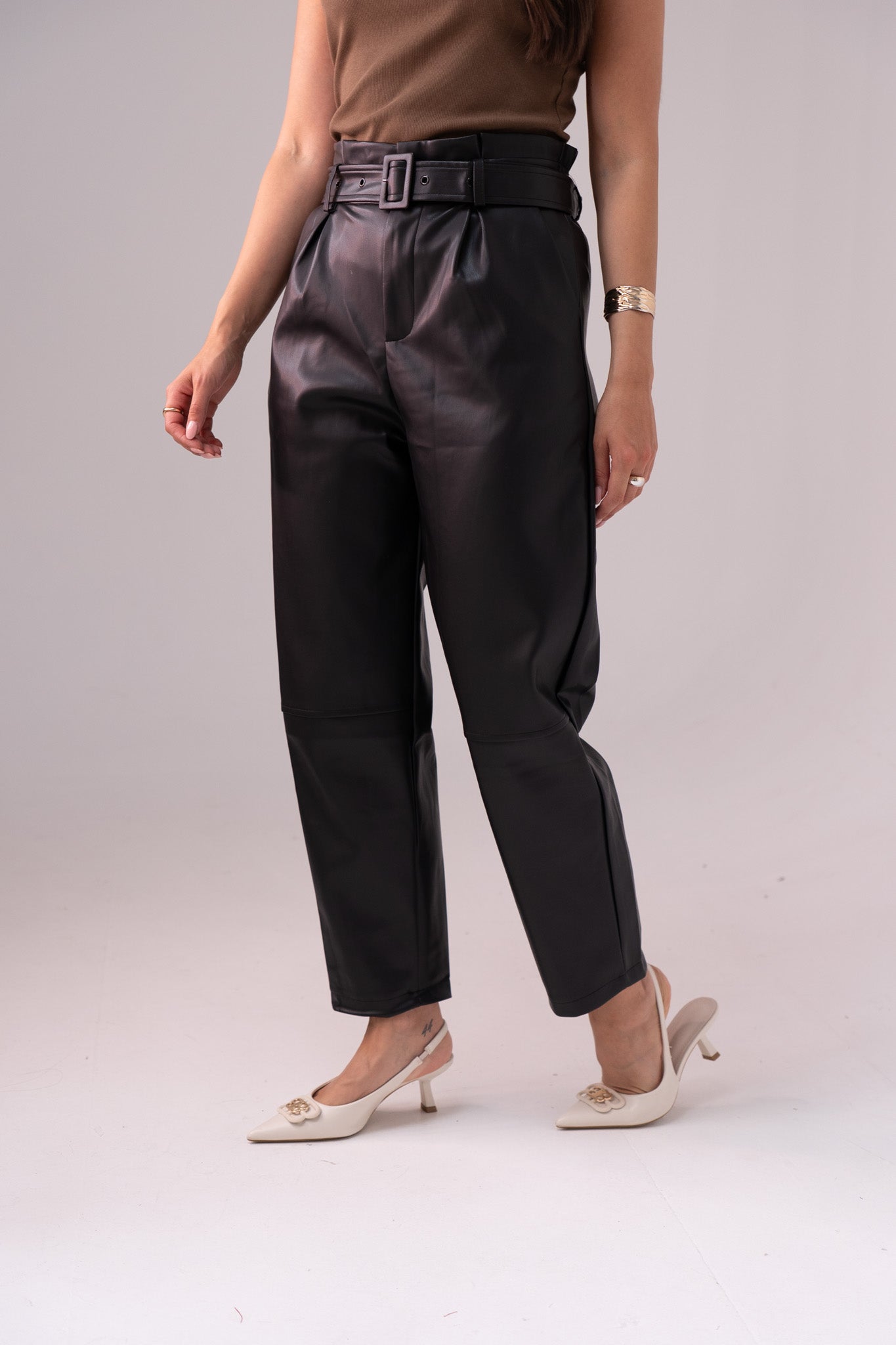 Ella Faux Leather Trousers In Black