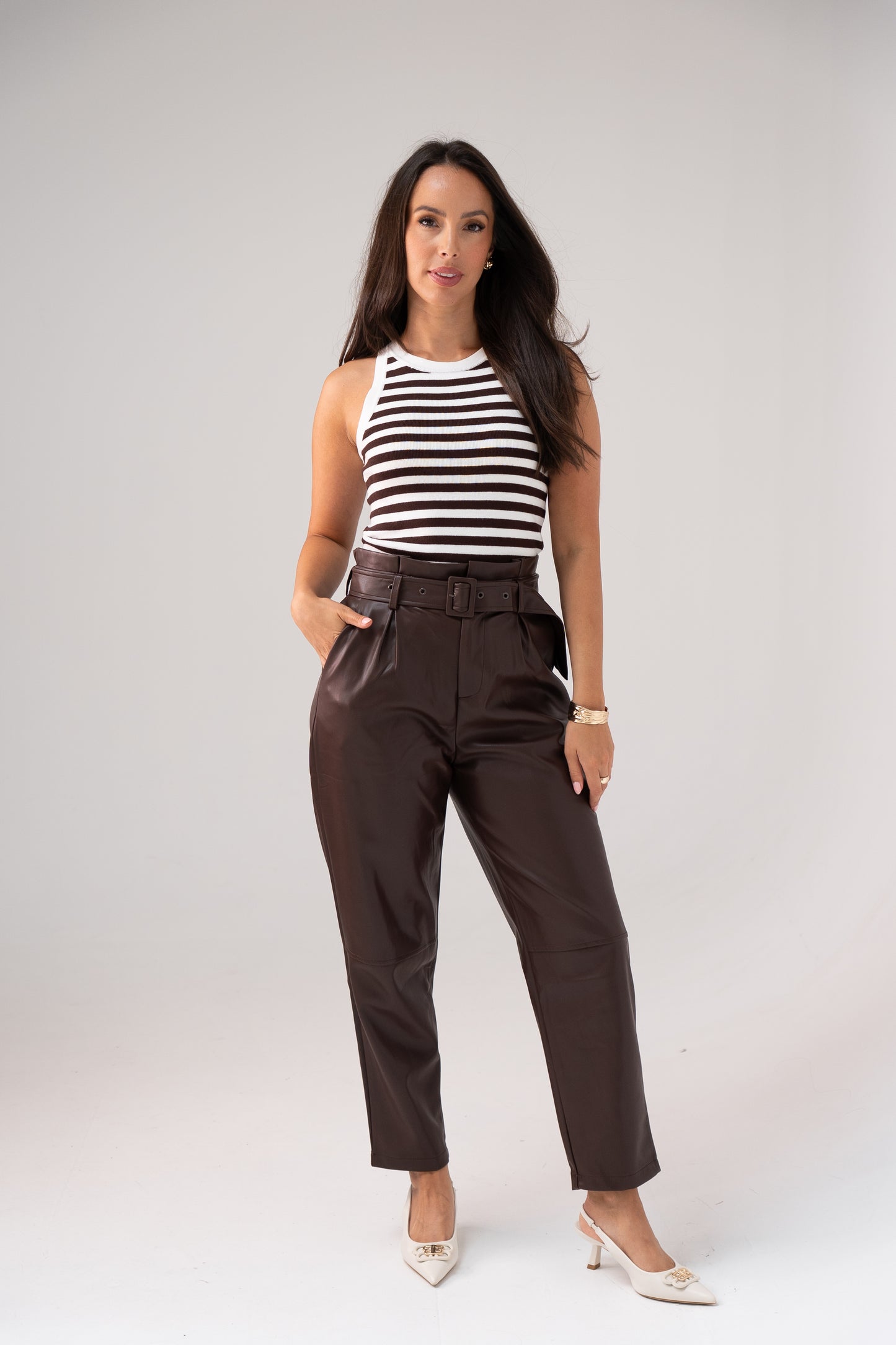 Ella Faux Leather Trousers In Chocolate