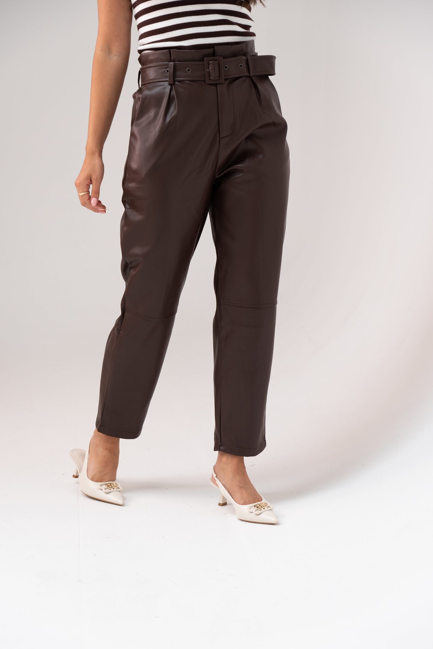 Ella Faux Leather Trousers In Chocolate