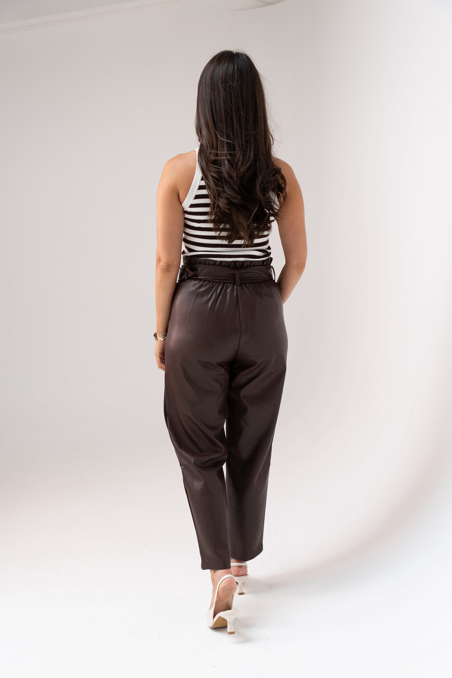 Ella Faux Leather Trousers In Chocolate