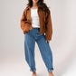 Ella Faux Suede Bomber Jacket In Camel
