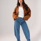 Ella Faux Suede Bomber Jacket In Camel