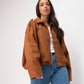 Ella Faux Suede Bomber Jacket In Camel