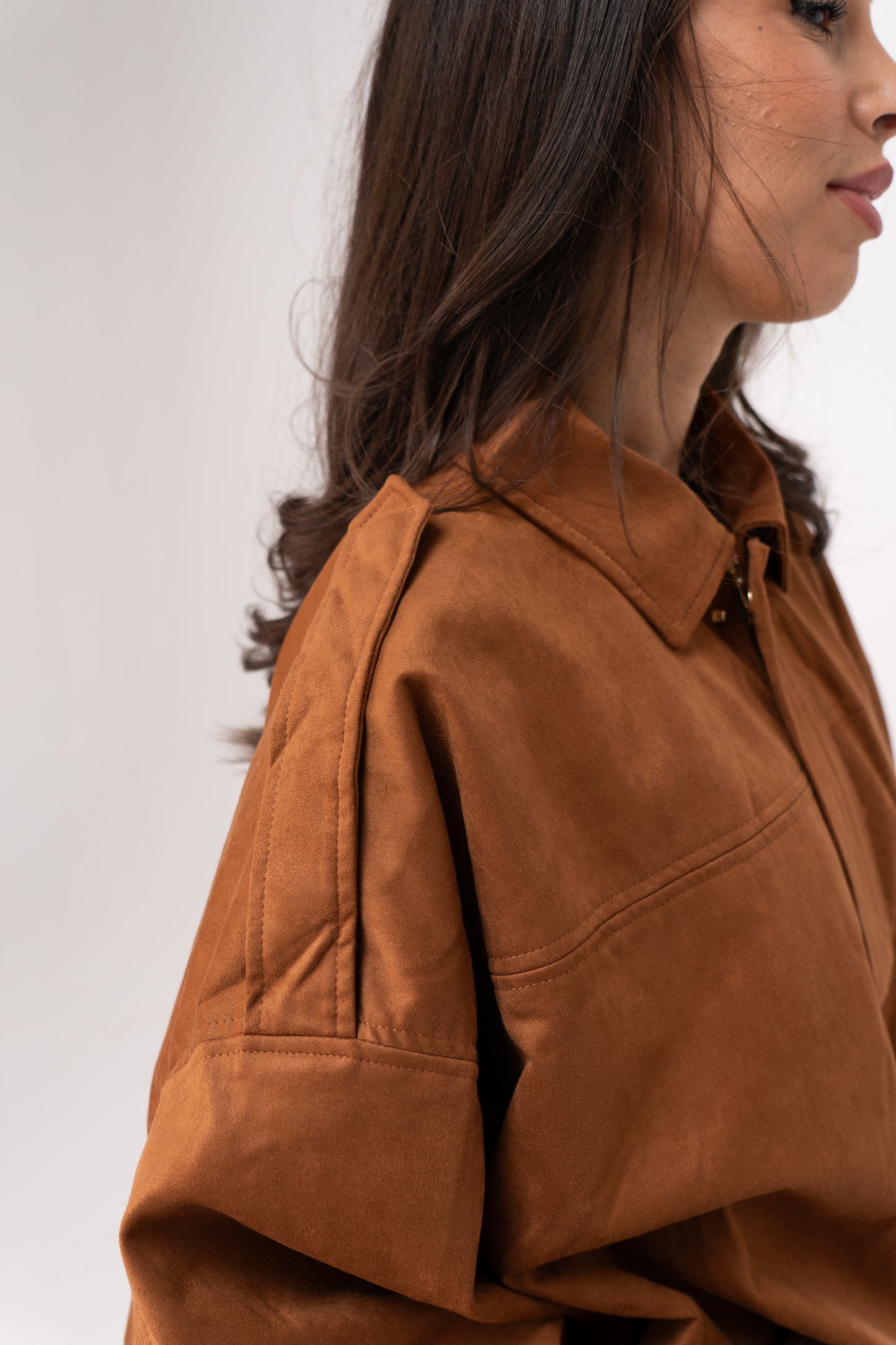 Ella Faux Suede Bomber Jacket In Camel