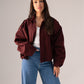 Ella Faux Suede Bomber Jacket In Burgundy