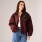 Ella Faux Suede Bomber Jacket In Burgundy