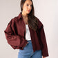 Ella Faux Suede Bomber Jacket In Burgundy