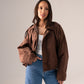 Ella Faux Suede Bomber Jacket In Chocolate