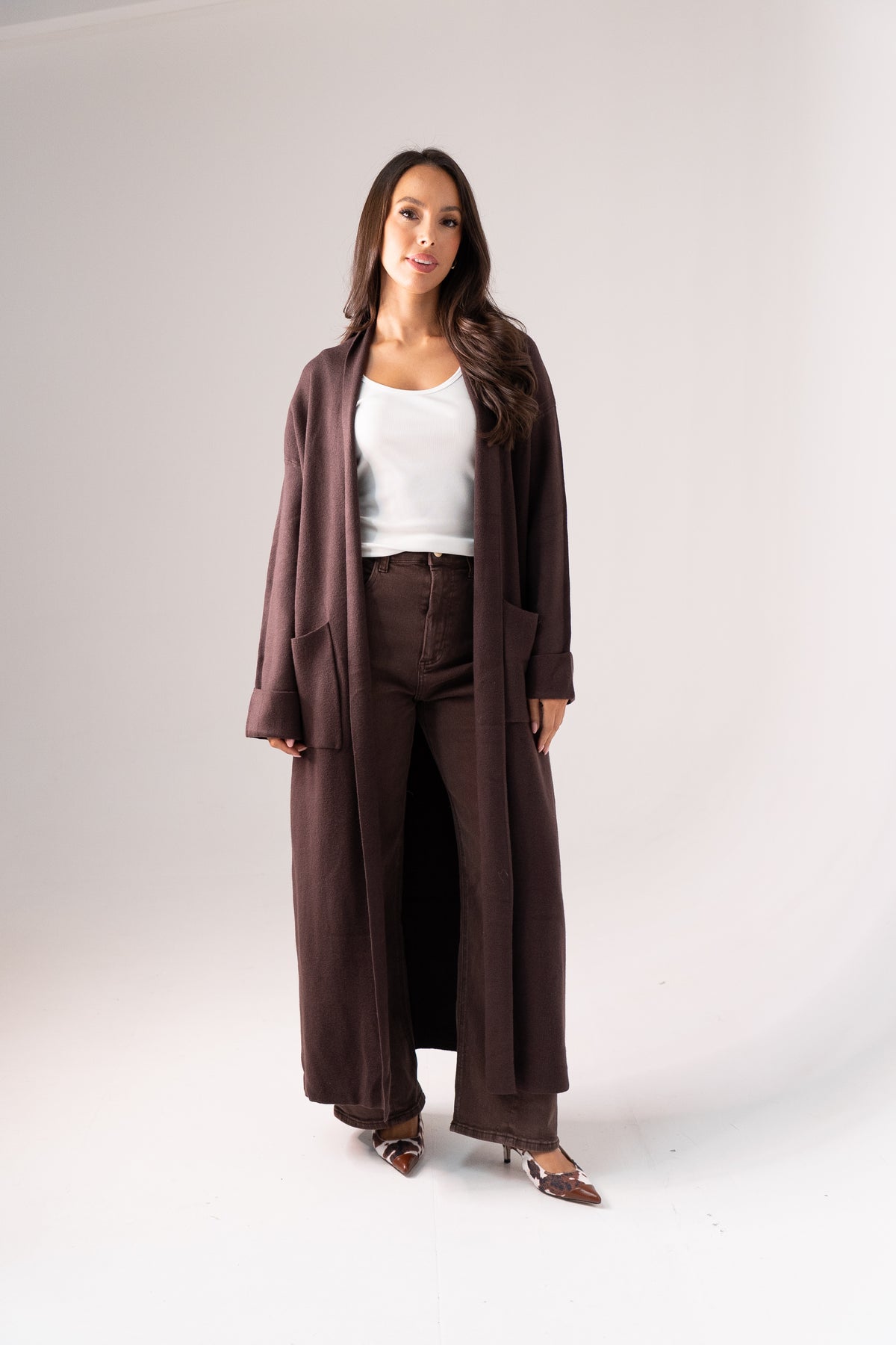 Ella Longline Cardigan In Chocolate