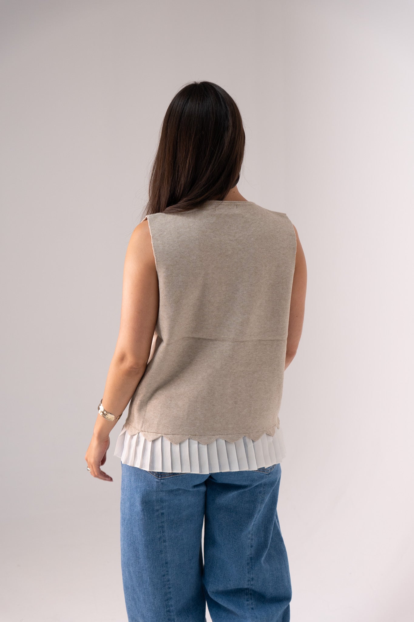 Ella Pleat Trim Waistcoat In Beige