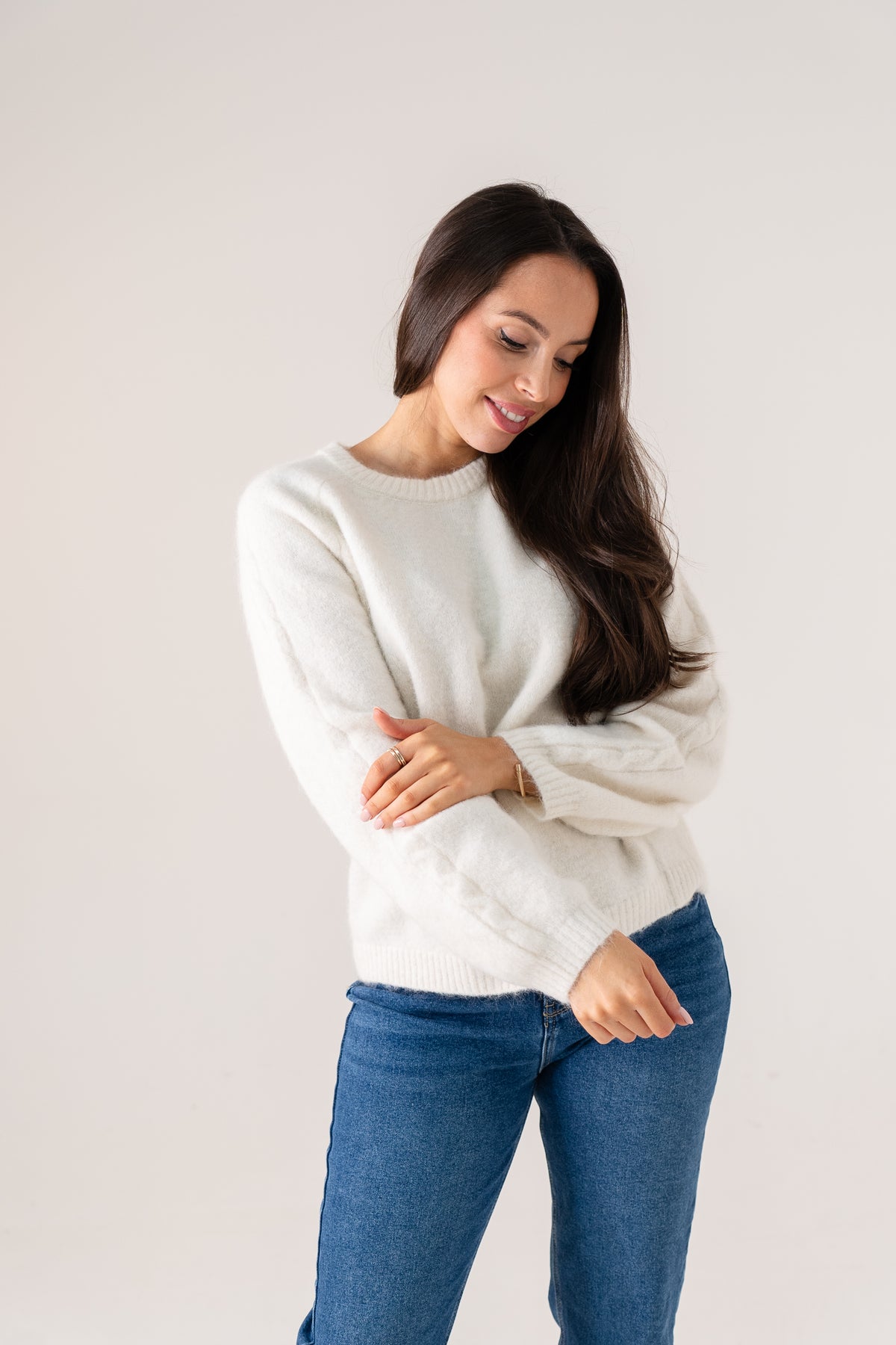 Ella Round Neck Jumper In Cream