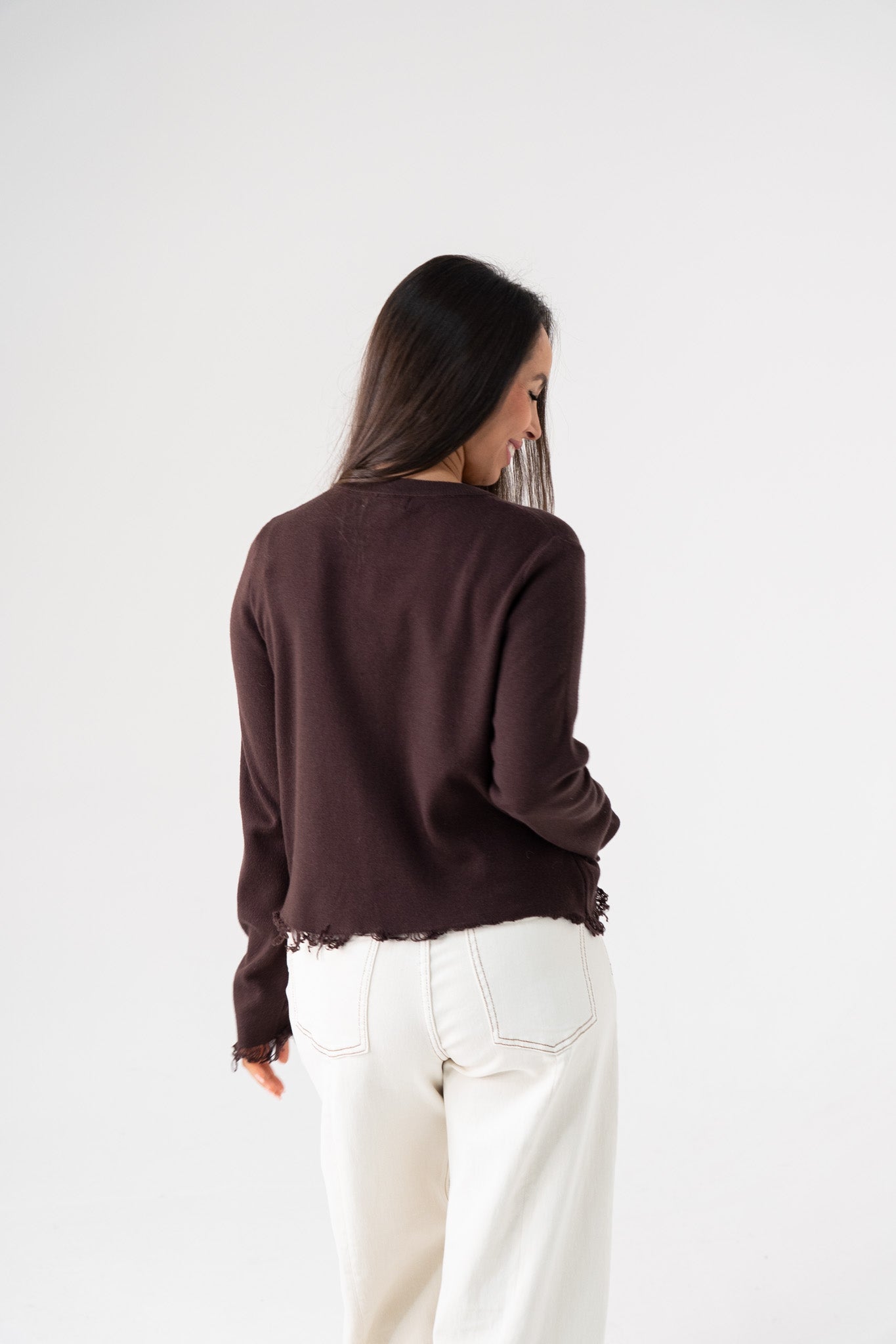 Elsa Bow Front Cardigan In Chocolate