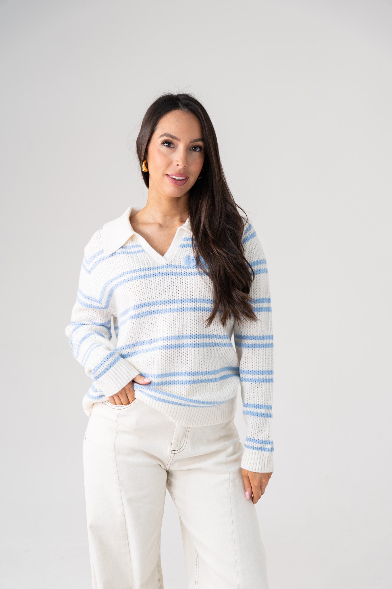 Ella Stripe Knit Jumper In Blue Mix