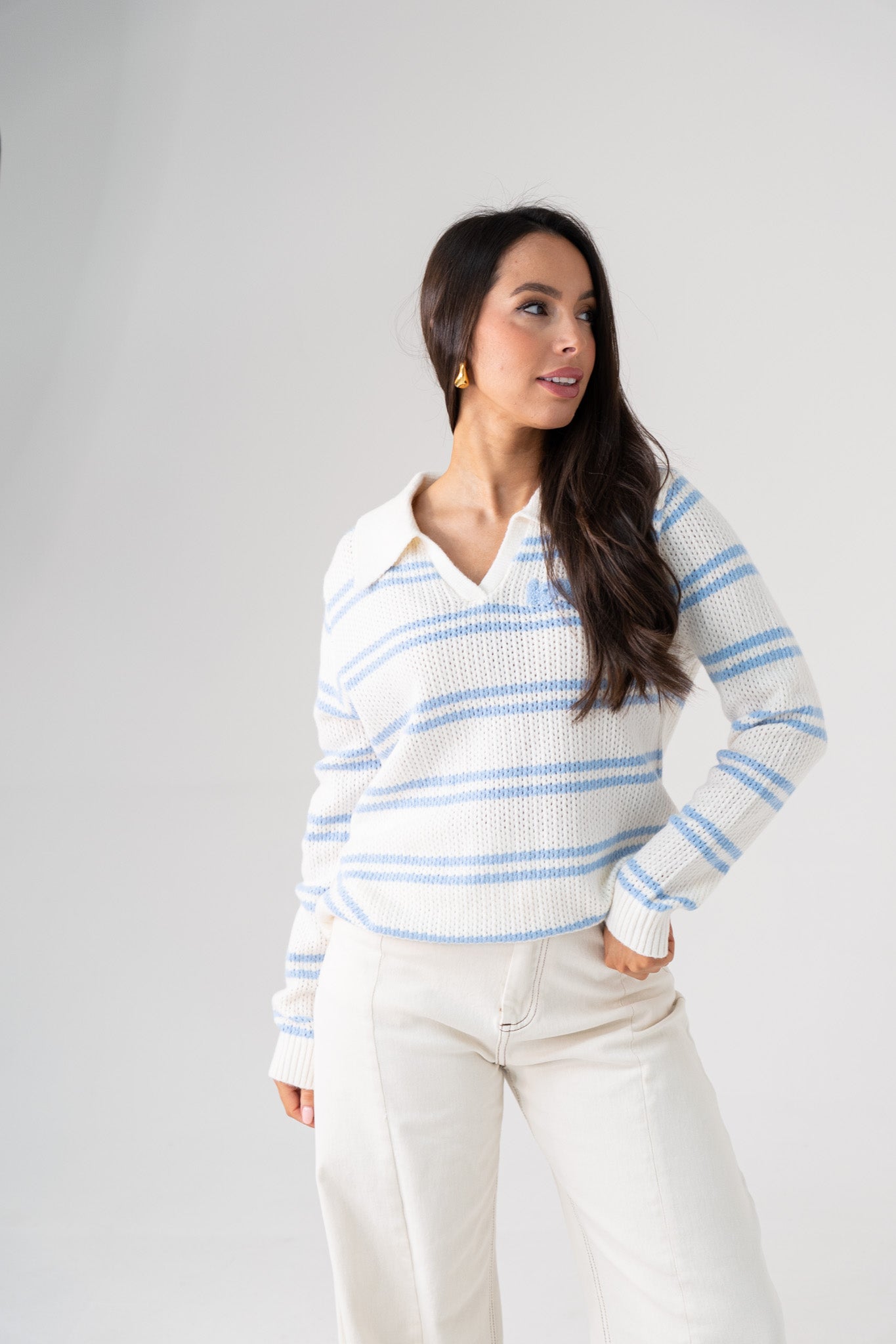 Ella Stripe Knit Jumper In Blue Mix