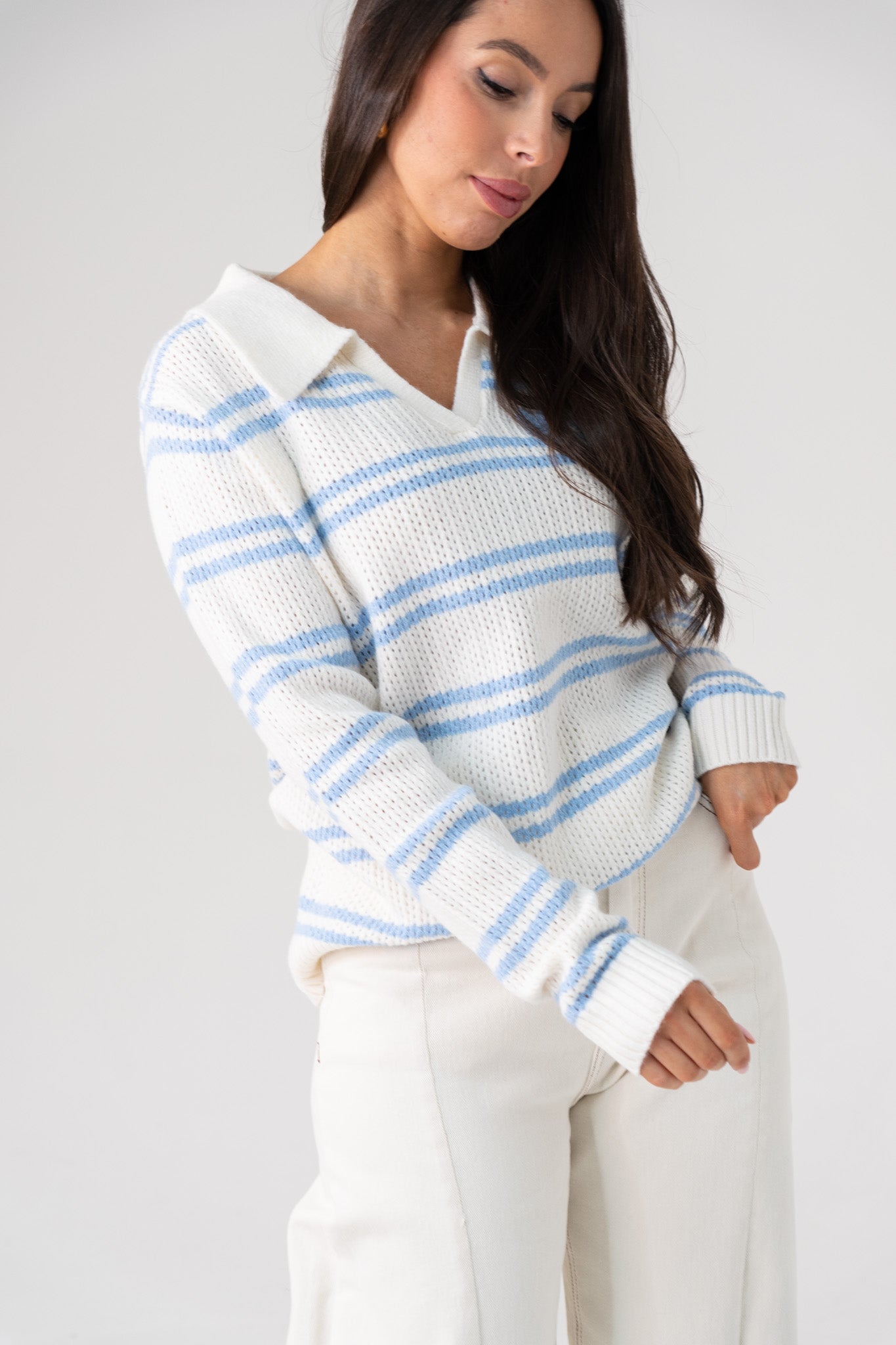 Ella Stripe Knit Jumper In Blue Mix
