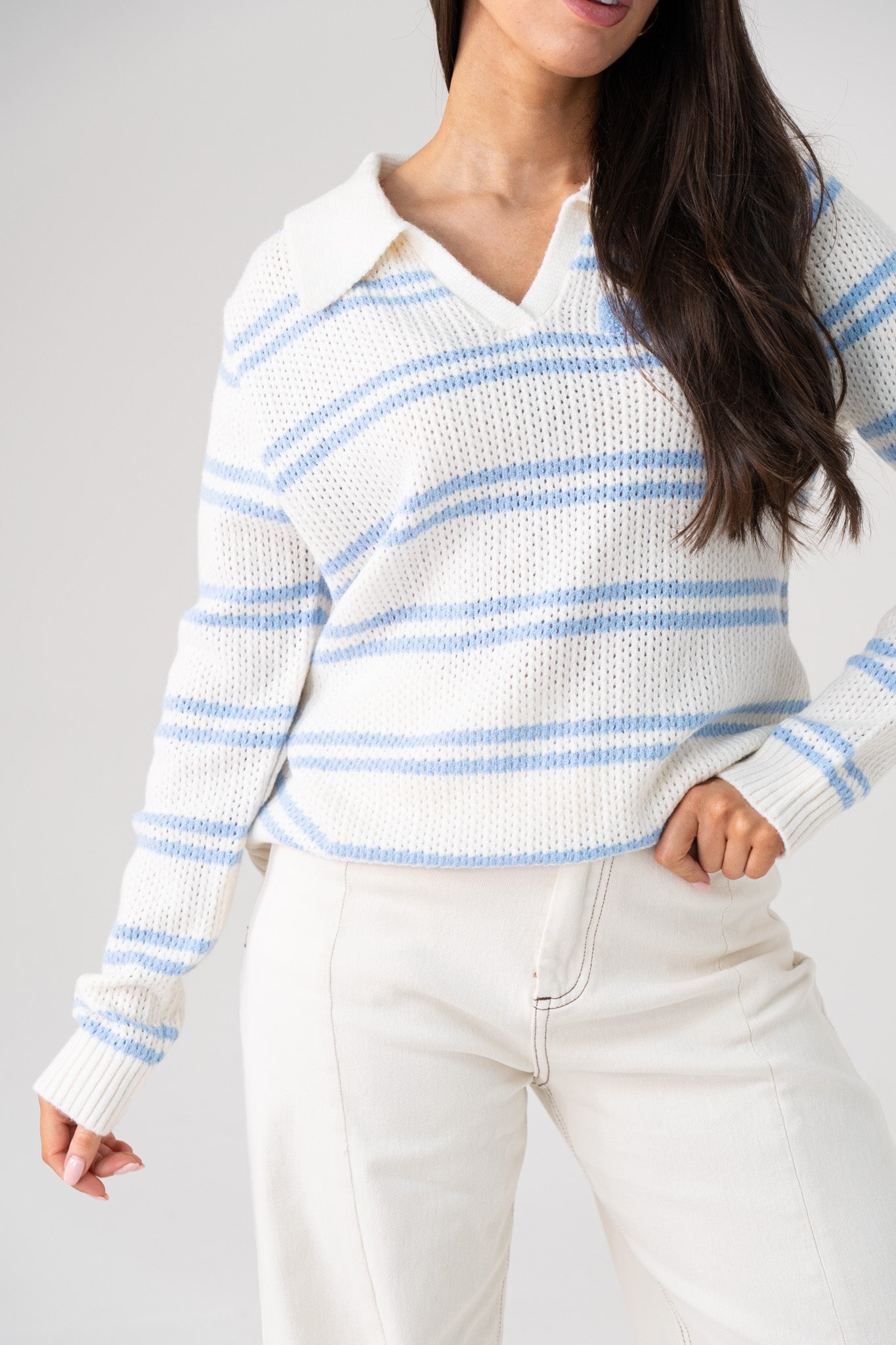 Ella Stripe Knit Jumper In Blue Mix